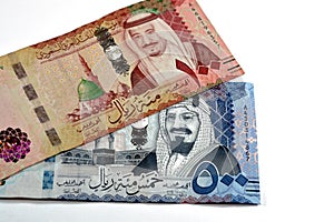 500 SAR Five hundred Saudi Arabia riyals cash money with king AbdulAziz Al Saud and Kabaa and 100 SAR one hundred Saudi Arabia