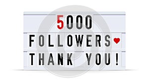 5000 followers, thank you. Text in a vintage light box. Vector illustration