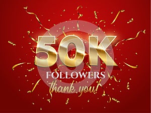 50000 followers celebration vector banner with text