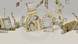 50000 South Korean won money composition. Financial background. Many banknotes and wads of money. Cash.