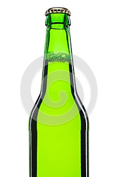 500ml green bottle with cold beer isolated on white background