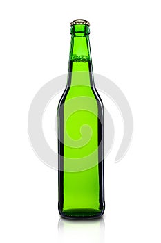 500ml green bottle with cold beer isolated on white background