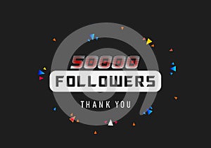 50k followers thank you colorful celebration template. social media 50000 followers achievement banner