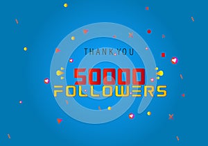 50k followers thank you colorful celebration template. social media 50000 followers achievement banner