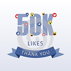 50K Likes Thank you number with emoji and heart- social media gratitude ecard