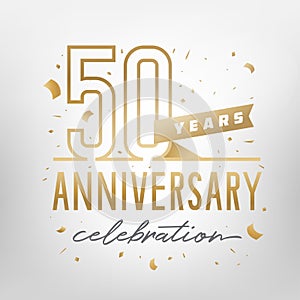 50th anniversary celebration golden template. Vector illustration.