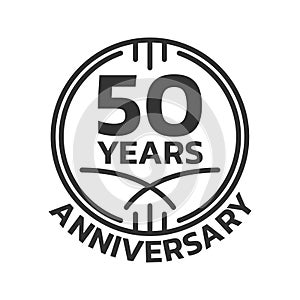 50th Anniversary logo or icon. 50 years round stamp design. Birthday celebrating, jubilee circle badge or label template.