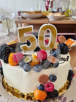 A 50th birthday cake with fruit