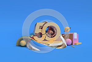 50th Years Anniversary Celebration Text Display Products Advertising 3D Render Illustration Design
