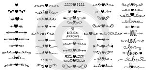 51 design Arrow heart love ,Big collection of decorative elements ,arrows, heart, doodle,hand drawn,line art style.