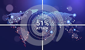 51 percent attack on blockchain stealing cryptocurrency blockchain network hacking concept