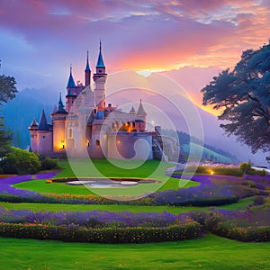 515 Enchanted Fairy Tale Castle: A magical and enchanting background featuring an enchanted fairy tale castle in soft and dreamy
