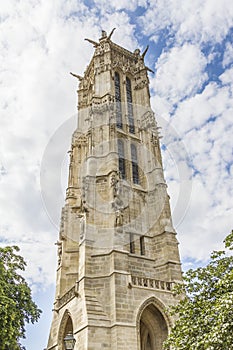 52 m Saint-Jacques Tower on Rivoli street. Paris.