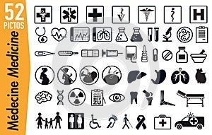 52 signage pictograms on medicine and health insects