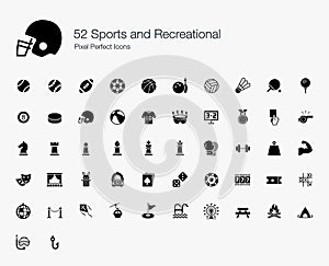 52 Sports and Recreational Pixel Perfect Icons