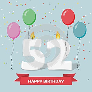 52 years selebration. Happy Birthday greeting card