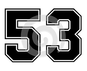 53 Classic Vintage Sport Jersey Number in black number on white background for american football, baseball or basketball