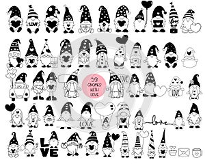 53 Gnome Valentine`s with love Big collection of decorative,valentine kids, characters, wedding,card,hand drawn, cartoon style, ve