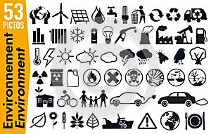53 signage pictograms on the environment and ecology
