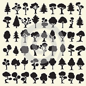 54 black trees silhouettes collection