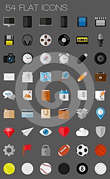 54 flat icons and pictograms set