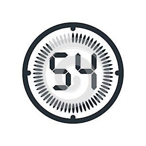 The 54 minutes icon isolated on white background, clock and watch, timer, countdown symbol, stopwatch, digital timer vector icon