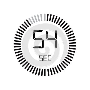 The 54 seconds icon, digital timer. clock and watch, timer, countdown symbol isolated on white background, stopwatch vector icon