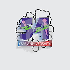 54 Year Anniversary Vector Template Design Illustration