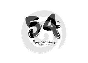 54 Years Anniversary Celebration logo black paintbrush vector, 54 number logo design, 54th Birthday Logo, happy Anniversary,