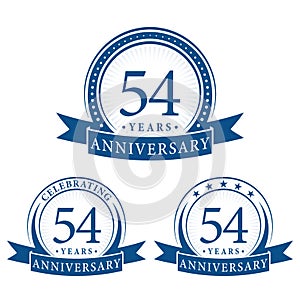 54 years anniversary celebration logotype. 54th anniversary logo collection. Set of anniversary design template.