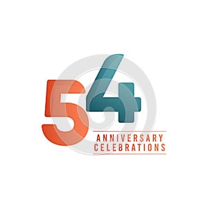 54 Years Anniversary Celebrations Vector Template Design Illustration