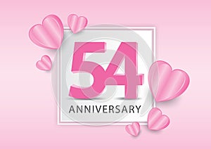 54 Years Anniversary Logo Celebration With heart background. Valentineâ€™s Day Anniversary banner vector template