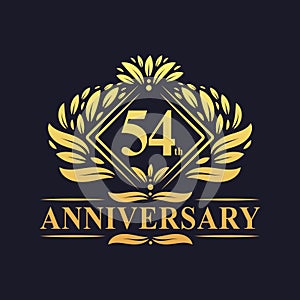 54 years Anniversary Logo, Luxury floral golden 54th anniversary logo