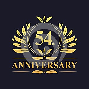54th Anniversary Design, luxurious golden color 54 years Anniversary logo.
