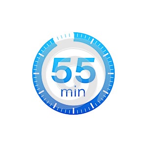 The 55 minutes, stopwatch vector icon. Stopwatch icon in flat style on a white background. Vector stock illustration.