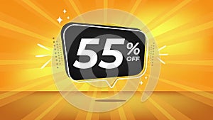 55 off. Yellow motion banner with fifty-five percent discount.