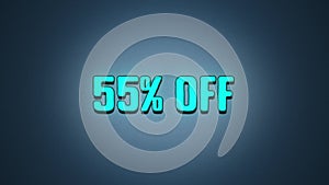 55 percent off discount sale, neon glitch banner on black background.