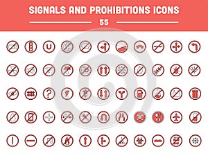 55 Signals And Prohibitions Circle Icon Set In Red