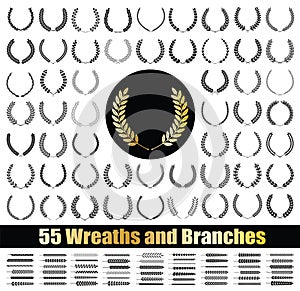 55 wreaths and branches set. Vector.
