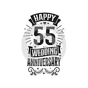 55 years anniversary celebration typography design. Happy 55th wedding anniversary quote lettering design