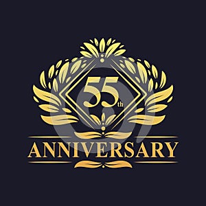 55 years Anniversary Logo, Luxury floral golden 55th anniversary logo