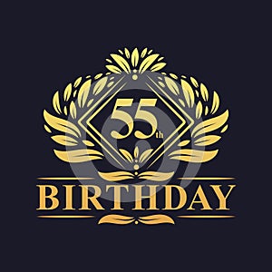 55 years Birthday Logo, Luxury Golden 55th Birthday Celebration