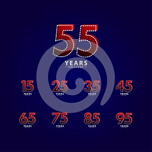 55 Years Excellent Anniversary Celebration Red Dash Line Vector Template Design Illustration