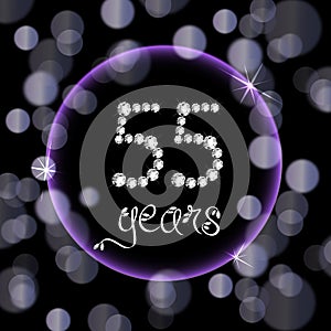 55th years happy birthday anniversary card invitation diamonds number purple bokeh lights