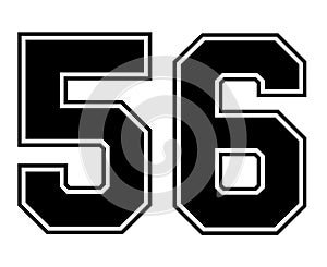 56 Classic Vintage Sport Jersey Number in black number on white background for american football, baseball or basketball