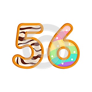 56 number sweet glazed doughnut vector illustration