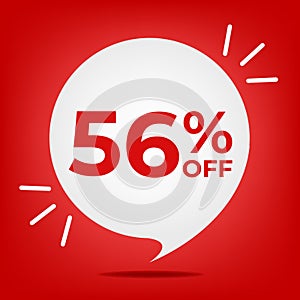 56 percent off. White bubble on a red background vector.