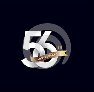 56 years anniversary vector number icon, birthday logo label, black and white