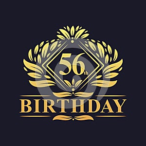 56 years Birthday Logo, Luxury Golden 56th Birthday Celebration