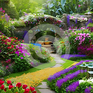 575 Enchanted Garden: A magical and enchanting background featuring an enchanted garden with colorful flowers and whimsical elem
